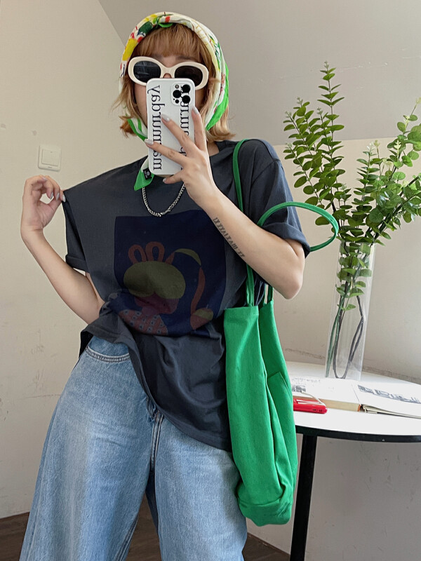[yj.simple] Korean version versatile printed short sleeve T-shirt y003-3093# ozq
