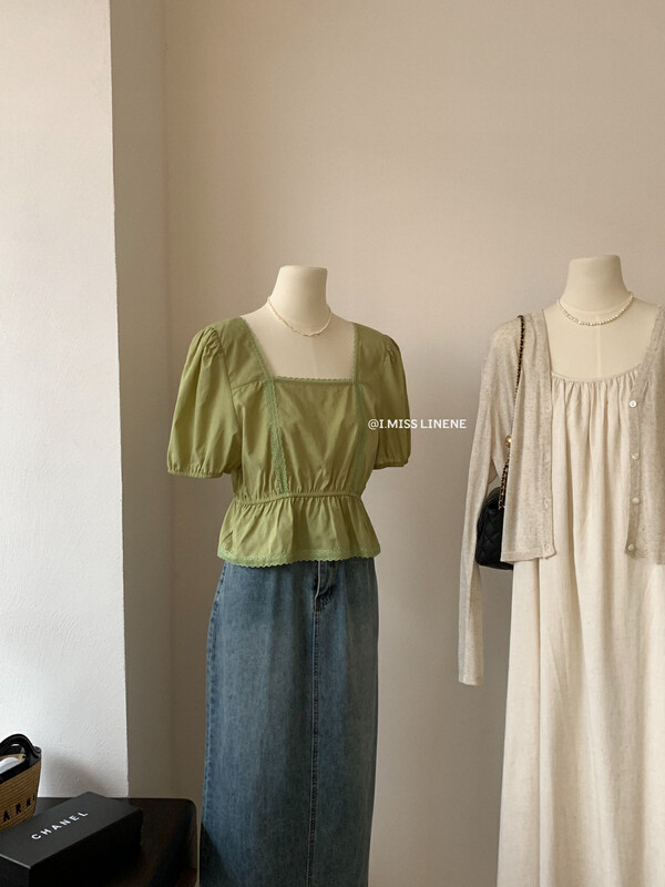 Original price 39.48! [Imiss] French Soft Square Neck Lace Blouse (only selling blouses) cx9139\fhx