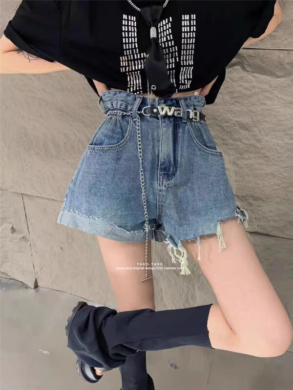 [Yang Yang] Street trend denim shorts with high waist design (with belt) ys1-y5905# CLS