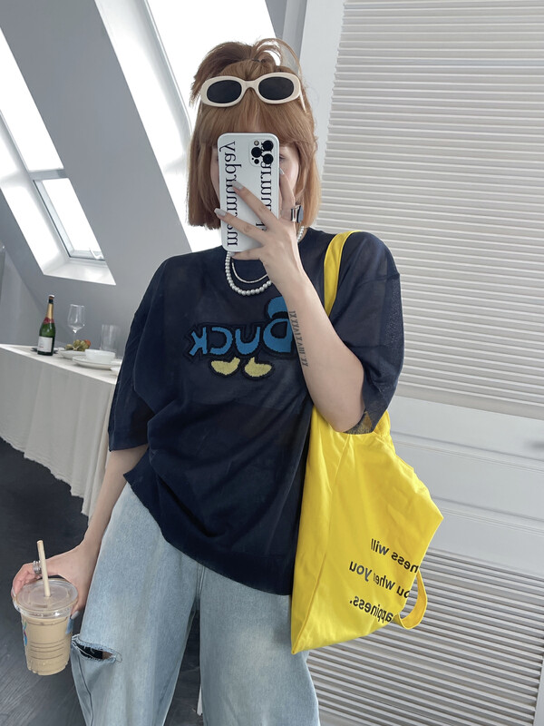 [yj.simple] round neck versatile knitted short sleeve T-shirt 3117# ozq