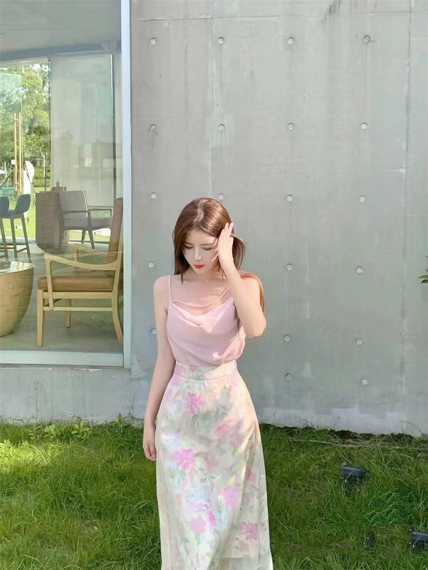 [mialiesy] gentle style print medium length skirt 560# PCZ