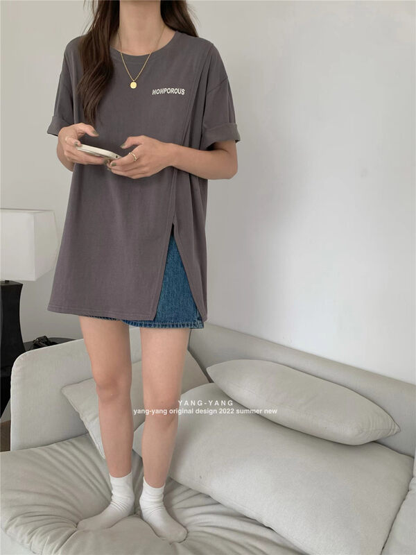 [Yang Yang] Unisex casual front and back printed round neck Pullover loose short sleeve T-shirt c6359# CLS