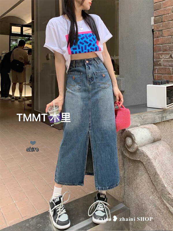 [jiajiatmmt Muli] small sense of design, fresh personality, vintage, slit denim skirt 9131# L