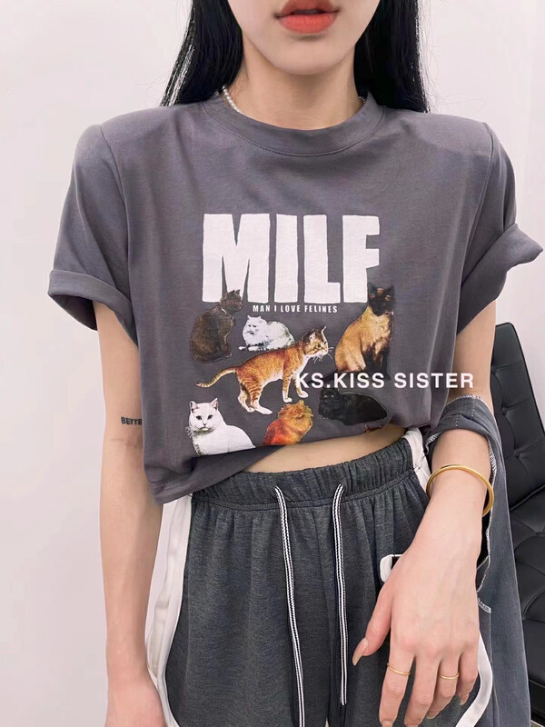 [KS] loose short fashionable foreign style letter printed short sleeve T-shirt 22175 \cqw