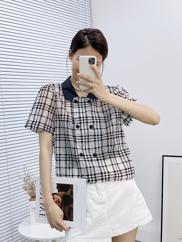Original price 55.27! [I-D] Korean double breasted embroidered blouse 6139# ll
