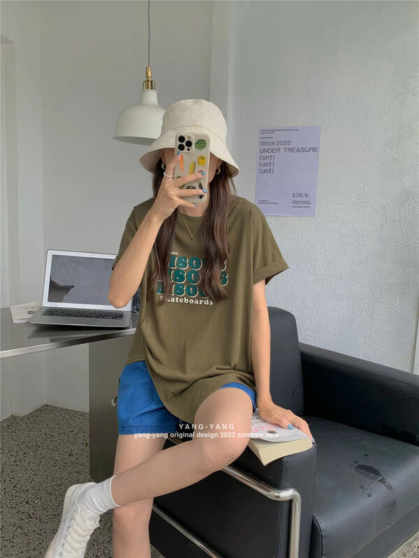 [Yang Yang] Korean versatile irregular letter short sleeve T-shirt c6392# CLS