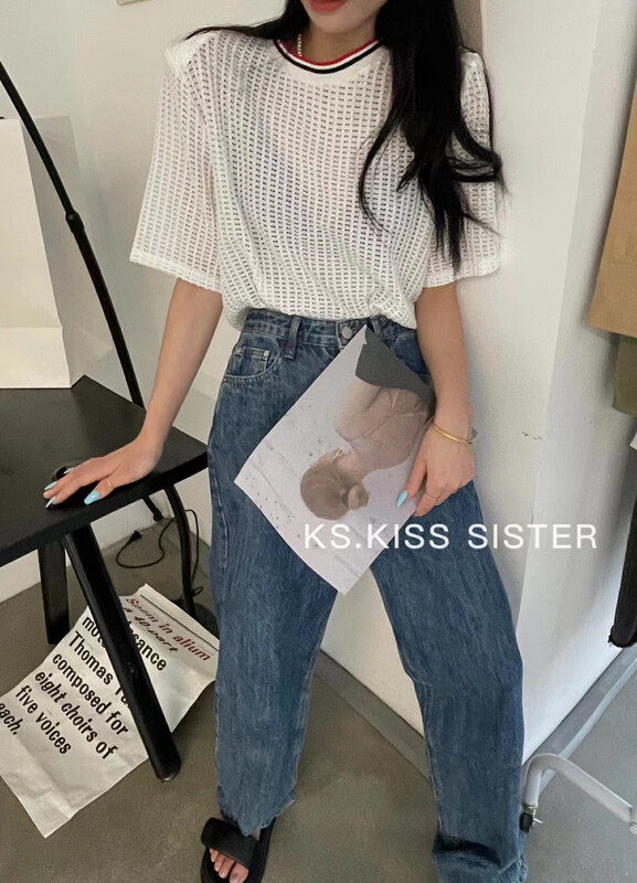 Original price 66.55! [KS] contrast striped collar Korean version simple and versatile short sleeve T-shirt 22208 \cqw