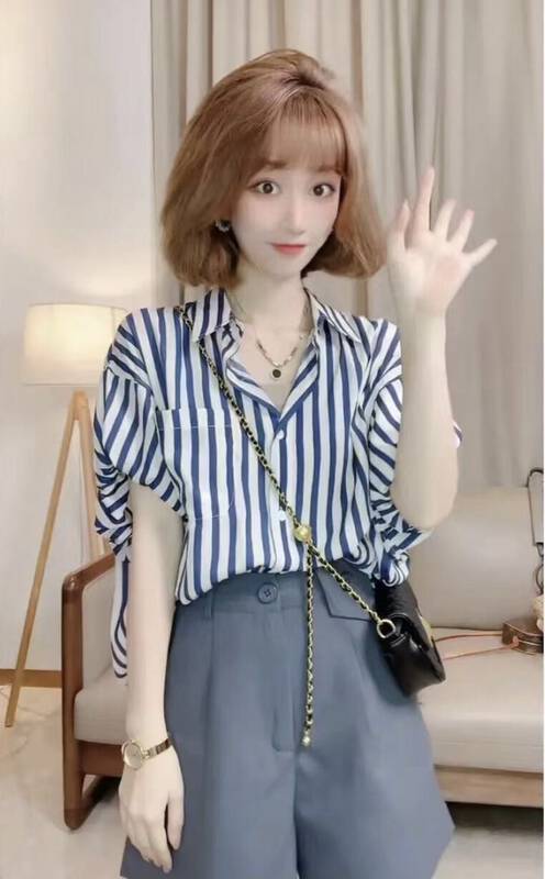 [I-D] Korean versatile striped fashion shirt 6072# ll
