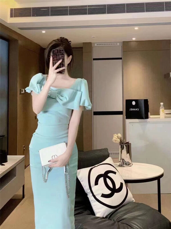 [little woman] little woman bowknot sweet bubble sleeve crimped dress 22235# PCZ