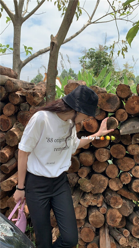 [in by in] Korean casual loose letter printed short sleeve T-shirt 0931# zjy