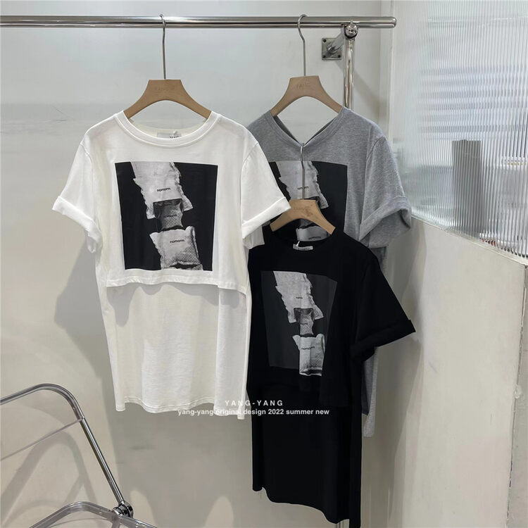 [Yang Yang] design Short Sleeve T-shirt with short front and long back print c6312# CLS