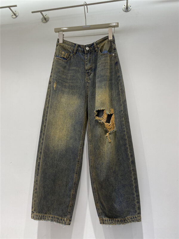 [jiajiatmmt Muli] Korean Vintage broken hole wide leg jeans 8809# L