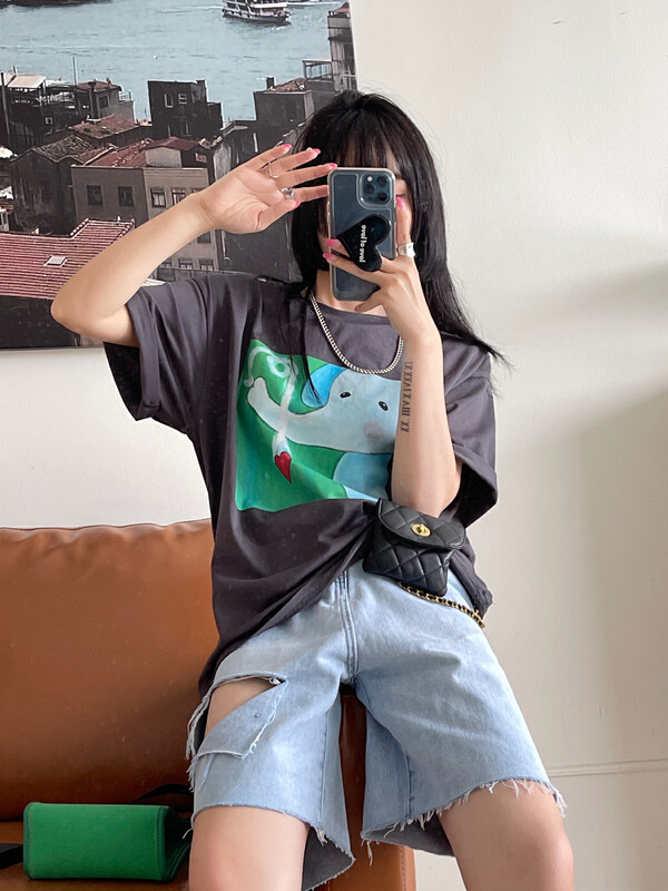 [yj.simple] Korean version versatile printed short sleeve T-shirt y003-3014# ozq