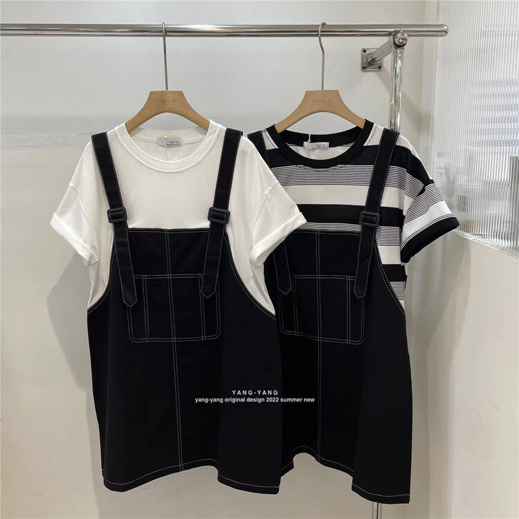 [Yang Yang] simple stripe versatile T-shirt + Japanese strap Shorts Set c6369 \cls