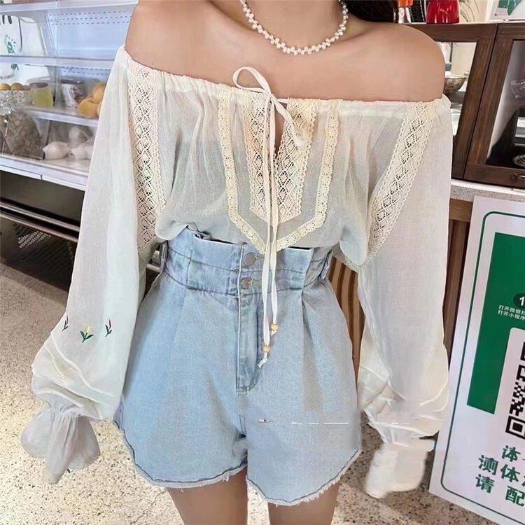 [FC] Bohemian style long sleeve lace up blouse 1168 \pcz