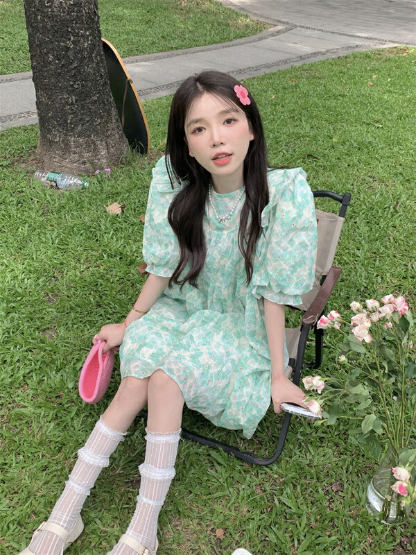 [dolly] Korean aging bubble sleeve doll floral dress 5521# PCZ