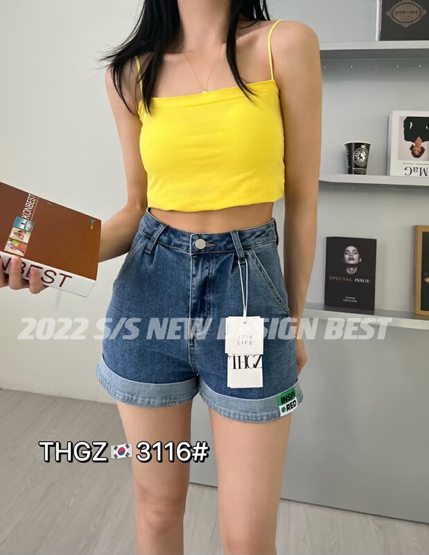 [fairy tale princess] summer style hemmed label versatile denim shorts 3116# L