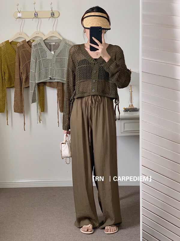 [R n] Korean version gentle V-neck with drawcord on both sides, knitted cardigan 81668# ll