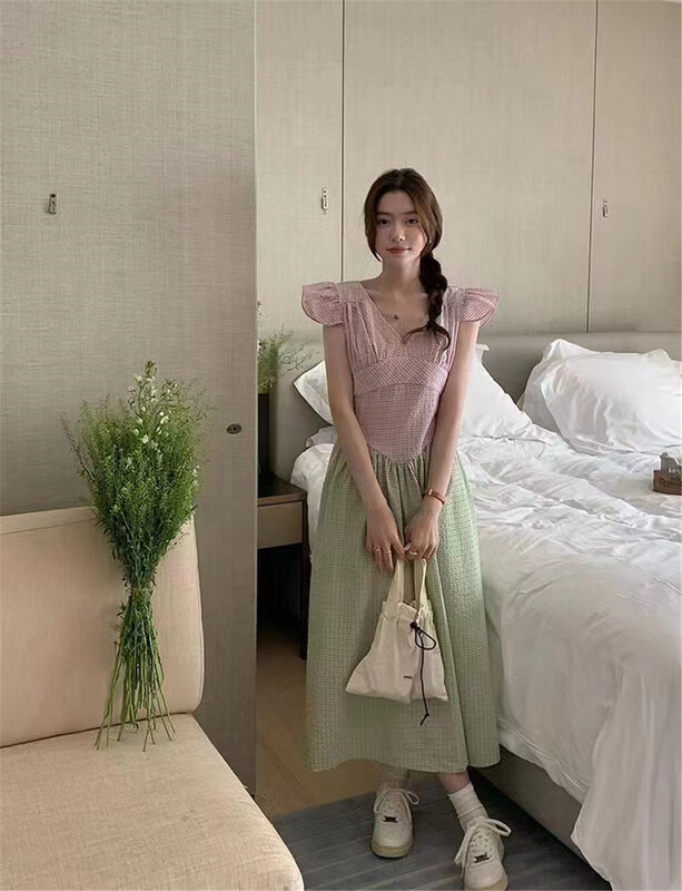 [suzybubble] Korean color blocking and crimping dress 1032# WPL