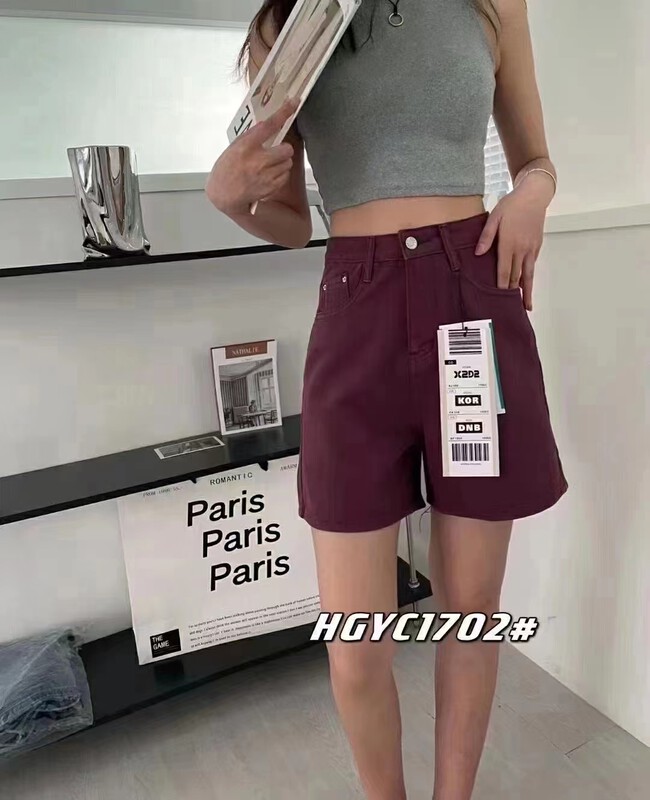 [Korean original] Korean retro versatile color high waist quarter denim shorts 1702-15# L