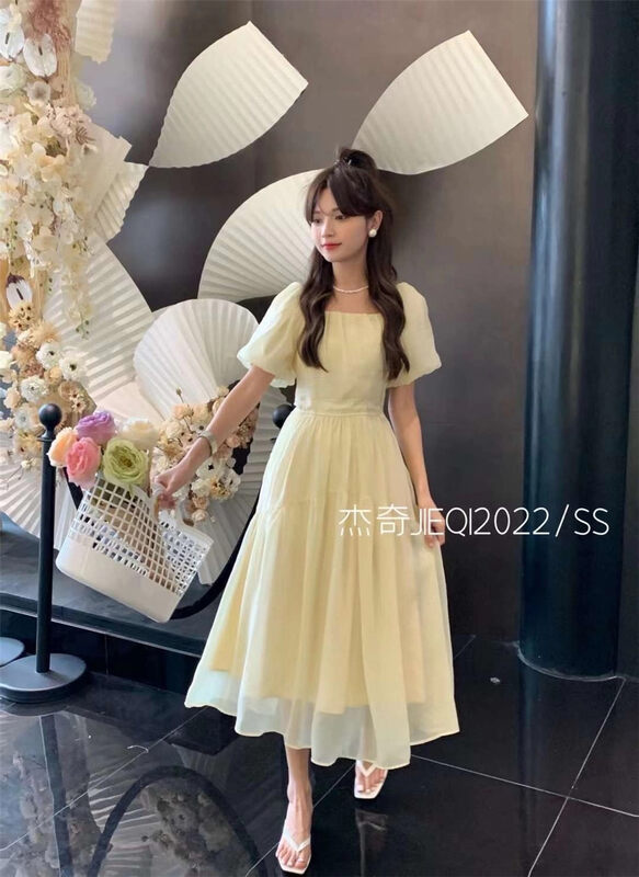[Jieqi] square neck bubble sleeve gentle style dress 88603# zxx