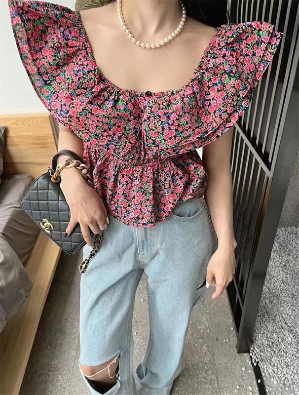 [FC] summer small floral double collar design blouse 1183# PCZ