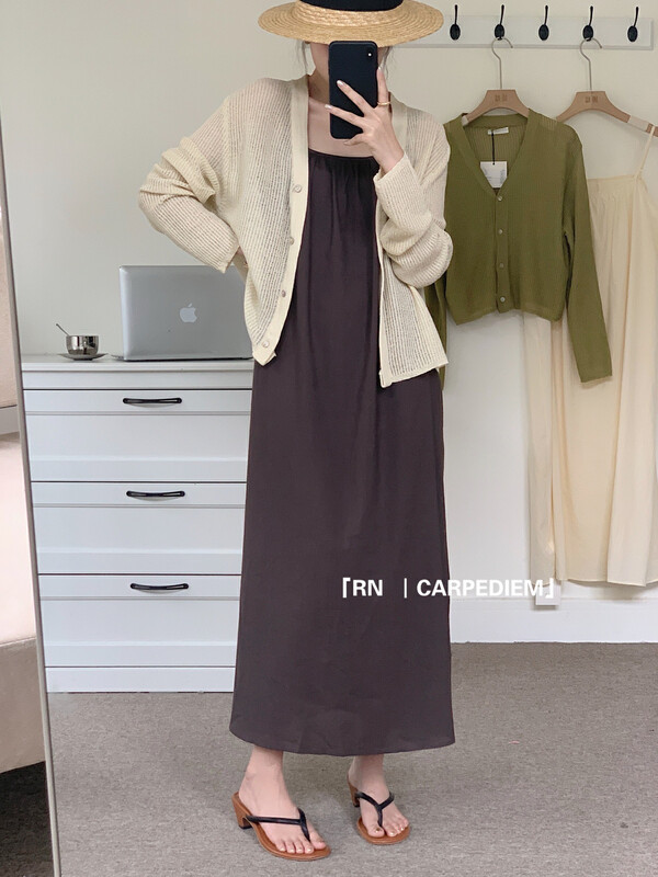 [R n] Korean V-neck Versatile Single breasted long sleeved knitted cardigan 81592 # ll