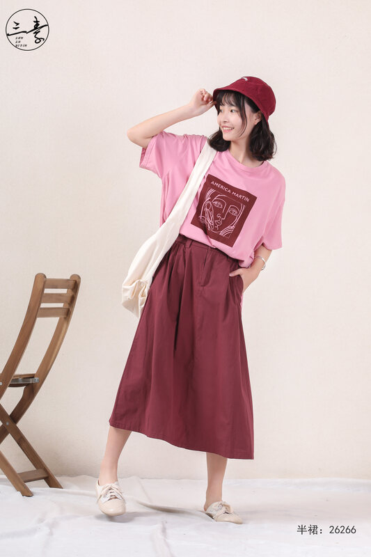 [original three element clothes] simple temperament casual literary style skirt 26266