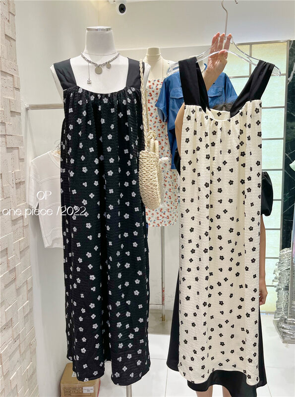 [OP one piece] Han Shu floret straight tube suspender dress 3239# hjy