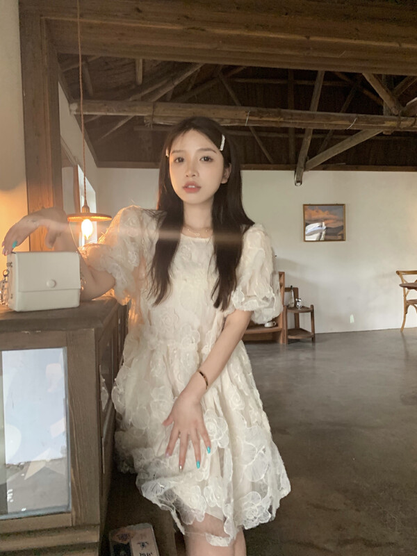 [dolly] fashion heavy industry bubble sleeve dress 5661# PCZ
