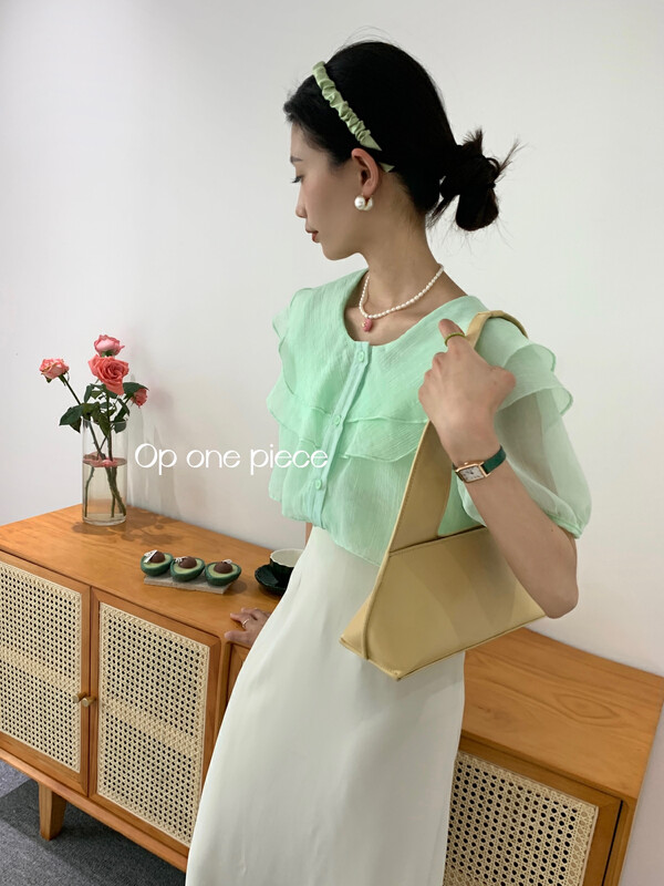 [OP one piece] Korean style lotus leaf collar single breasted shirt 60119# hjy