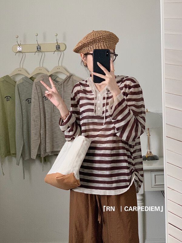 [R n] Korean casual loose striped sweater 81689# ll