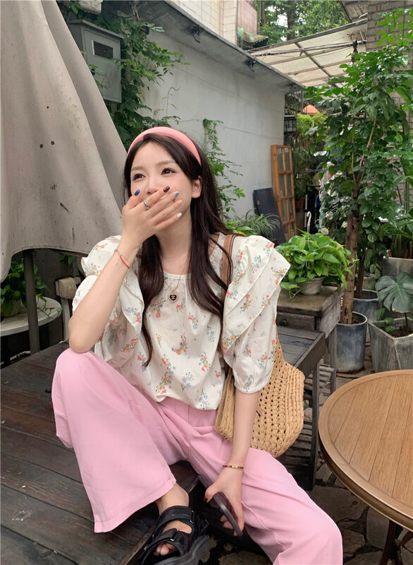 [dolly] round neck Pullover floral blouse 2965# PCZ