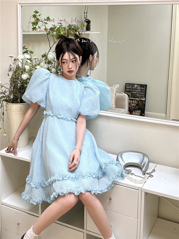 [dolly] French retro bubble sleeve hollowed out dress (dress only) 2001# PCZ