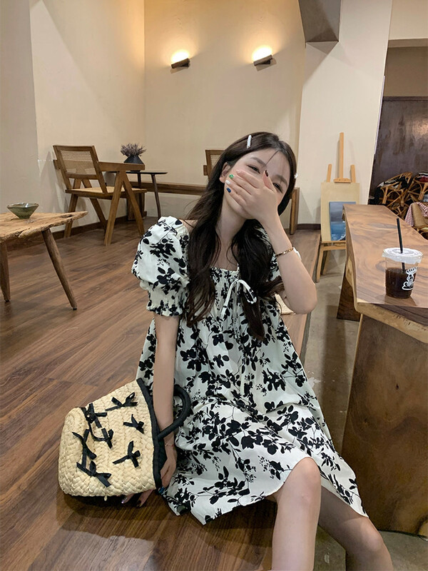 [dolly] vibrant girl retro ink flower dress 8532 \pcz