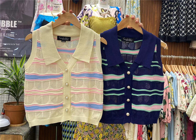 [suzybubble] sleeveless breasted striped vest 8012# WPL