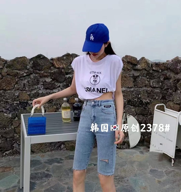[Nobody reject] westernized thin, perforated and comfortable denim shorts (only pants) 2378-1# L