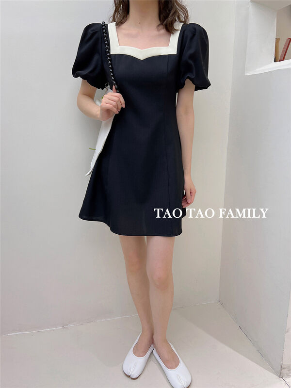 [Taotao family] bubble sleeve color matching lady dress 3702# hyy