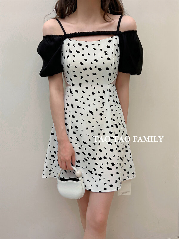 [Taotao family] open waist design, wave point, narrow waist dress 3696 \hyy