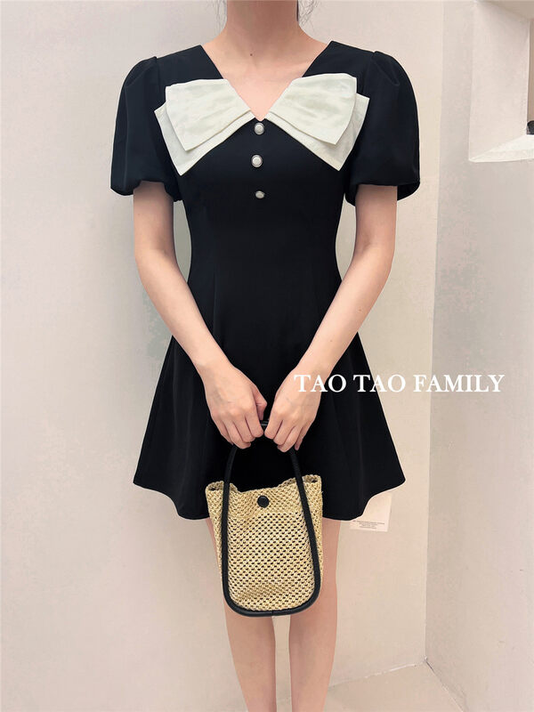 [Taotao family] V-neck color blocking lady temperament dress 3691# hyy
