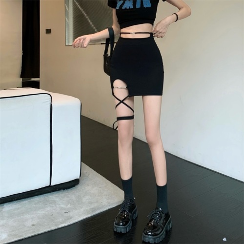 Real price! New style spice girl high waist irregular bandage, unique and thin, versatile hip skirt