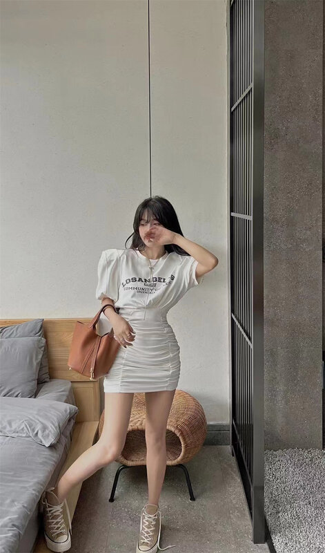 [FC] letters casual pleated design short skirt dress 1176# PCZ