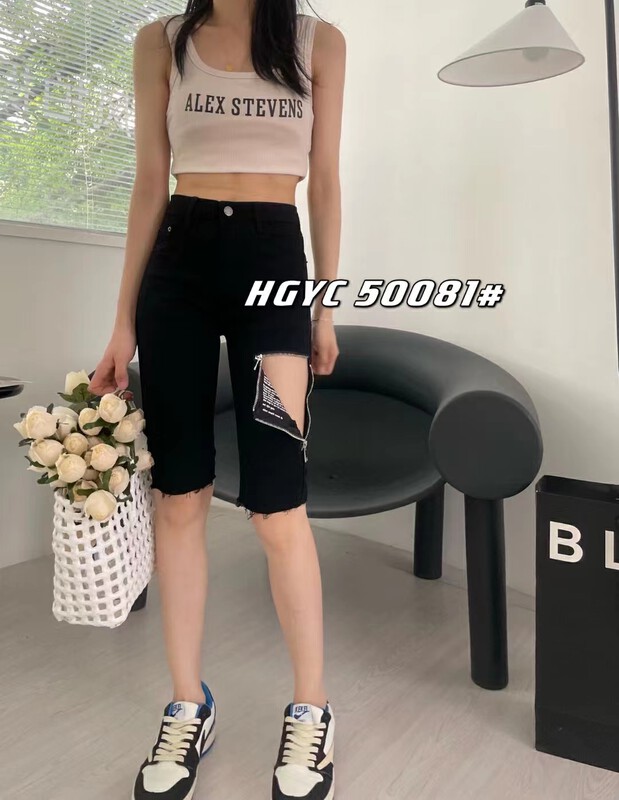 [Korean original] zipper cut design five point denim shorts 50081# Fhx