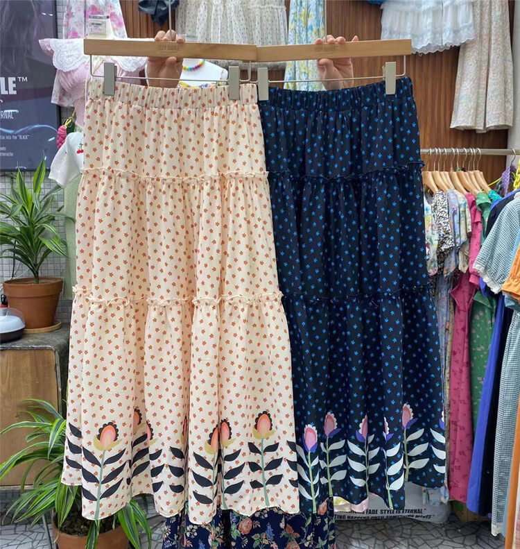 [suzybubble] elastic waist vintage floral skirt 231# WPL