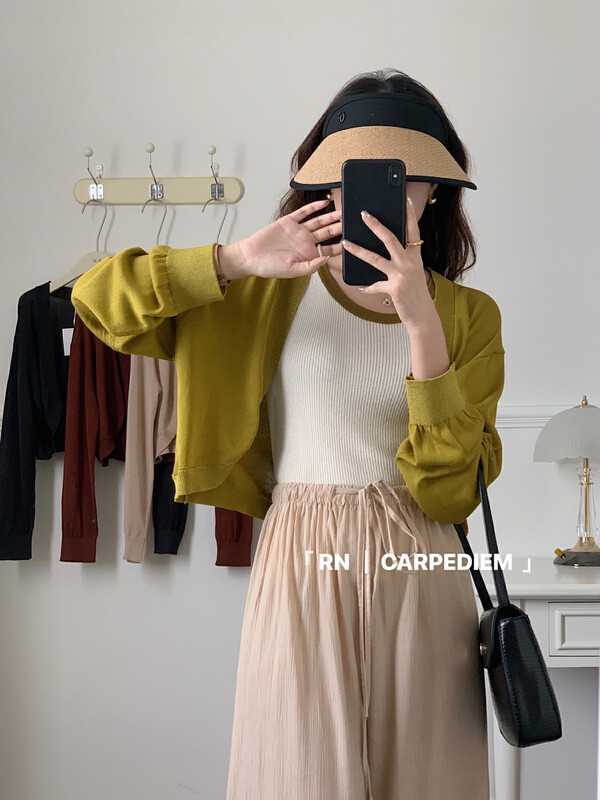 [RN] Korean French color contrast Vest + long sleeved sunscreen knitted cardigan set 81605# ll