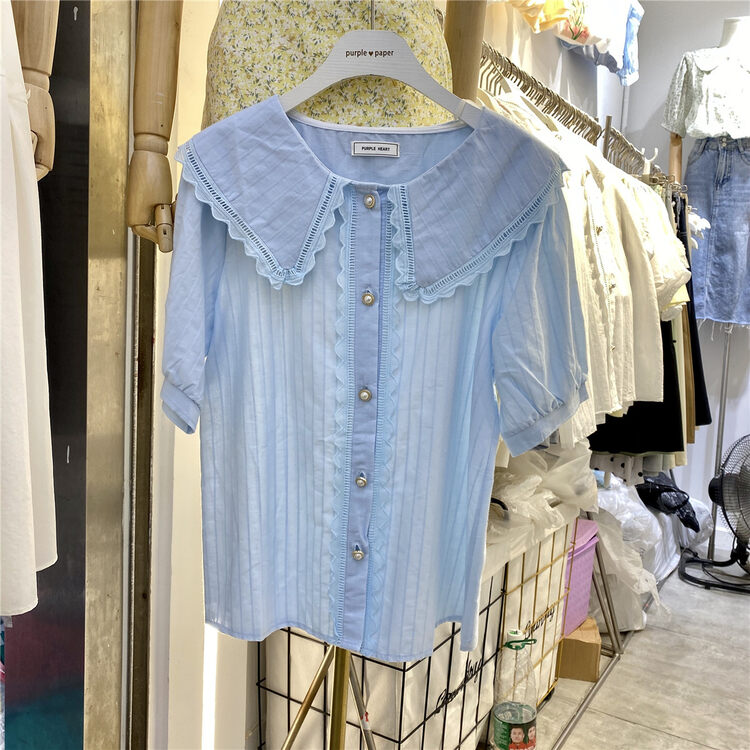 [purpler] doll neck age reduced short sleeve shirt 349# hjy