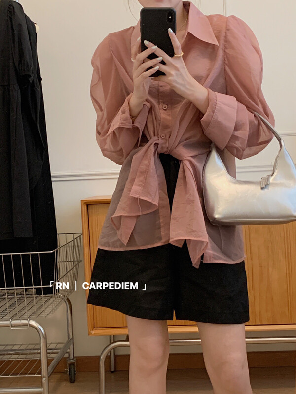 [RN] Korean bubble sleeve perspective sexy niche bandage design sense long sleeve sunscreen shirt (only shirts) 81500\ll