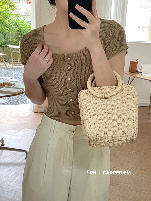 [RN] Korean French Vintage square neck temperament knitted cardigan 81526\ll