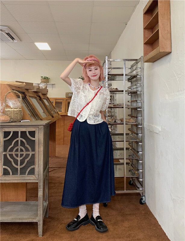 [dolly] elastic waist denim A-line skirt 3007 × PCZ