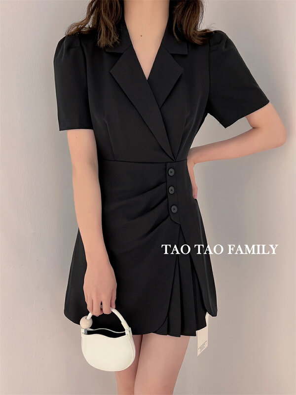[Taotao family] commuting simple suit collar waist short skirt dress 3685# hyy